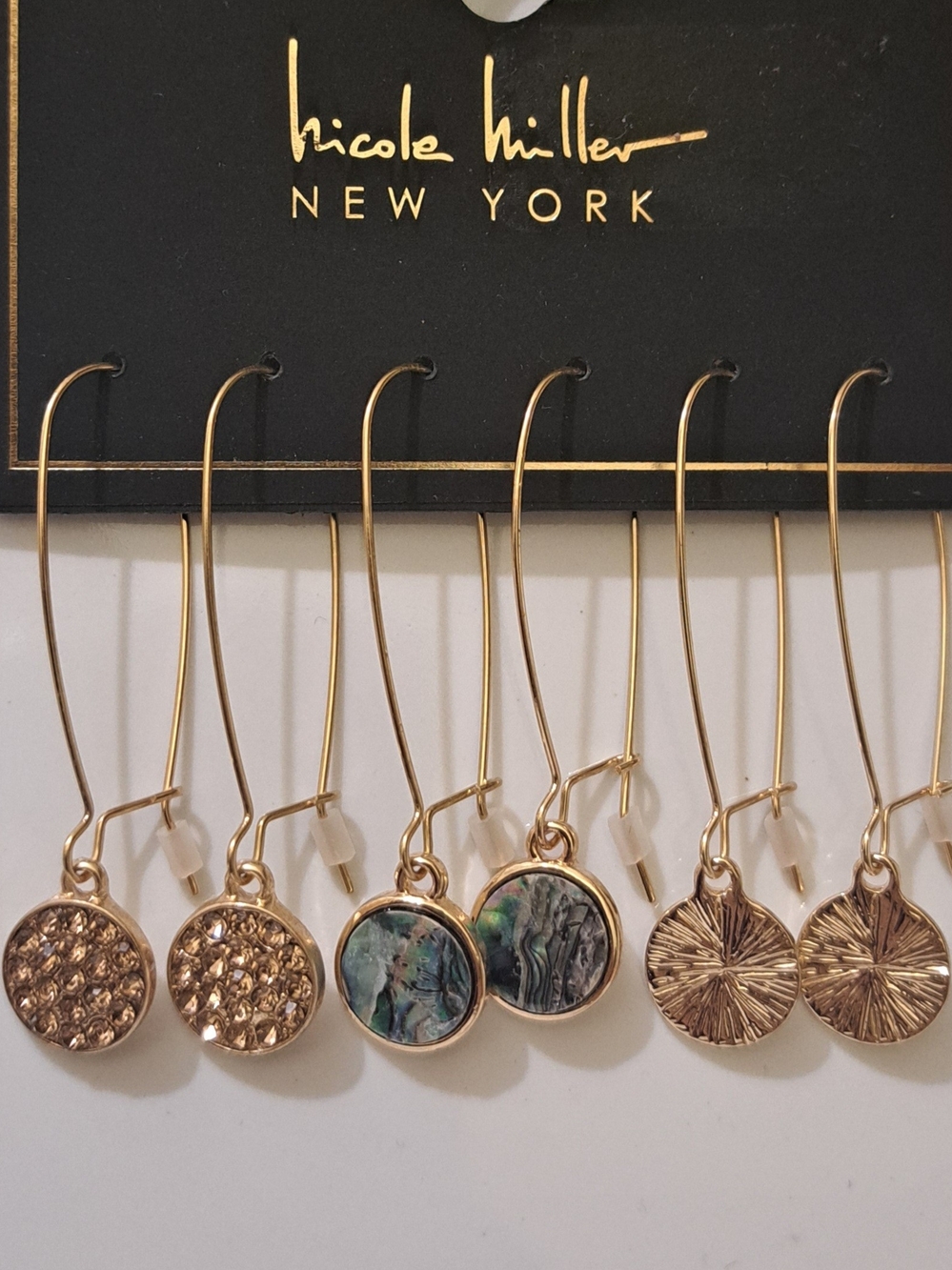 Nicole Miller Gold Tone Dangle Earring Set - Picture 2 of 4